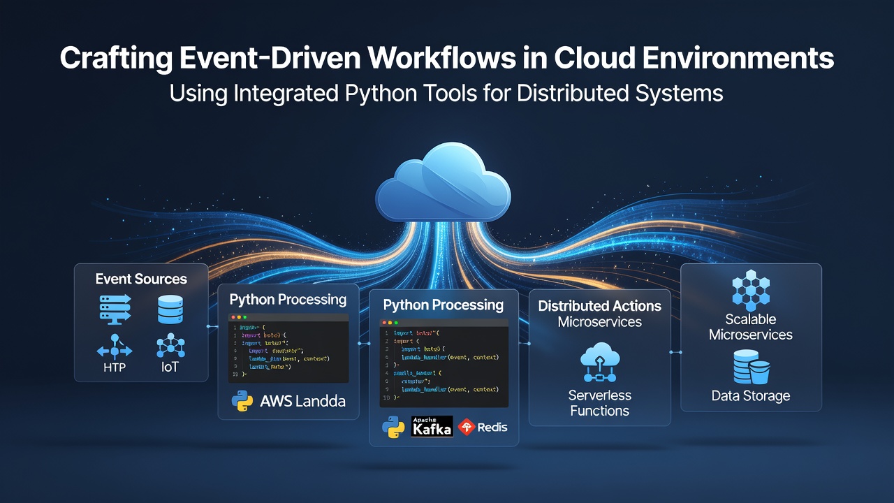 Python code snippets and cloud dashboard illustrating workflow execution in a distributed analytics setup